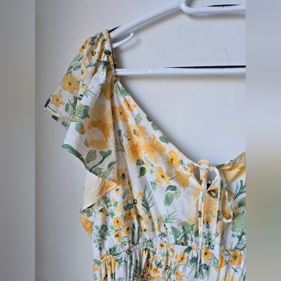 Rachel Zoe Floral Yellow White Dress Midi Flowy Sleeve Pockets Rayon Size XL - Picture 3 of 9